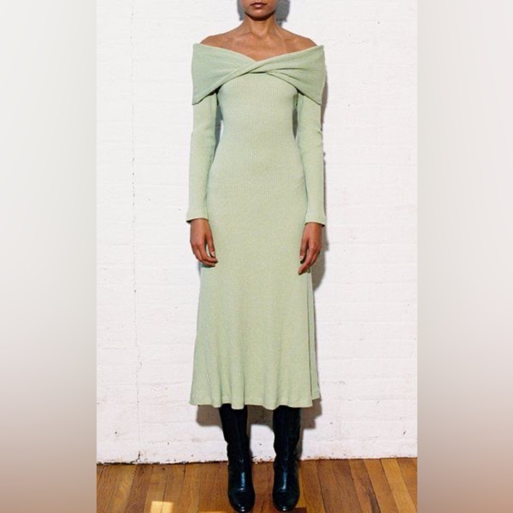 NWT Mara Hoffman Emery Sweater Dress Green Rib Knit Off Shoulder Midi‎ Size XS - Picture 5 of 15